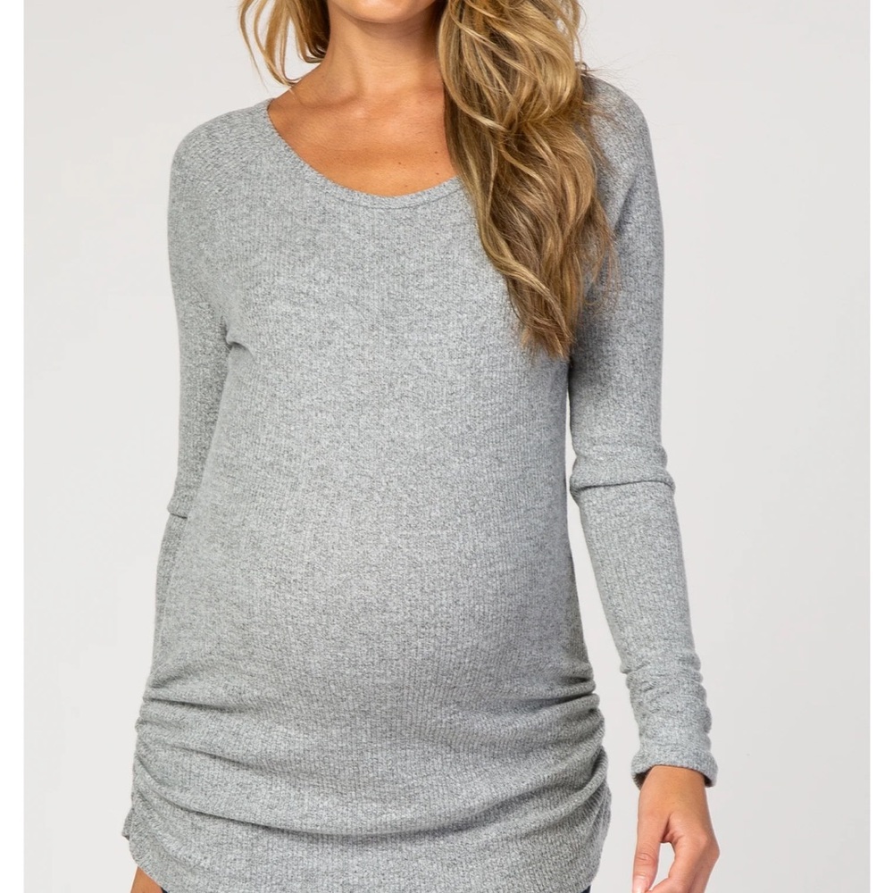 PinkBlush Heather Grey Ribbed Knit Ruched Maternity Top